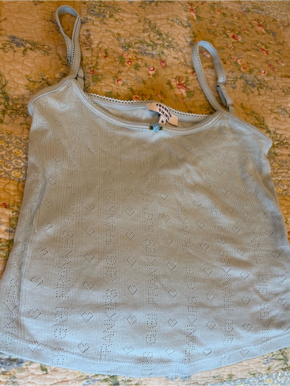 Frankie's Bikinis Light Blue Heart-Pattern Knit Cami